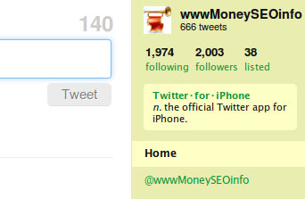 Twitter: У меня 2,003 Followers и 666 Твитов